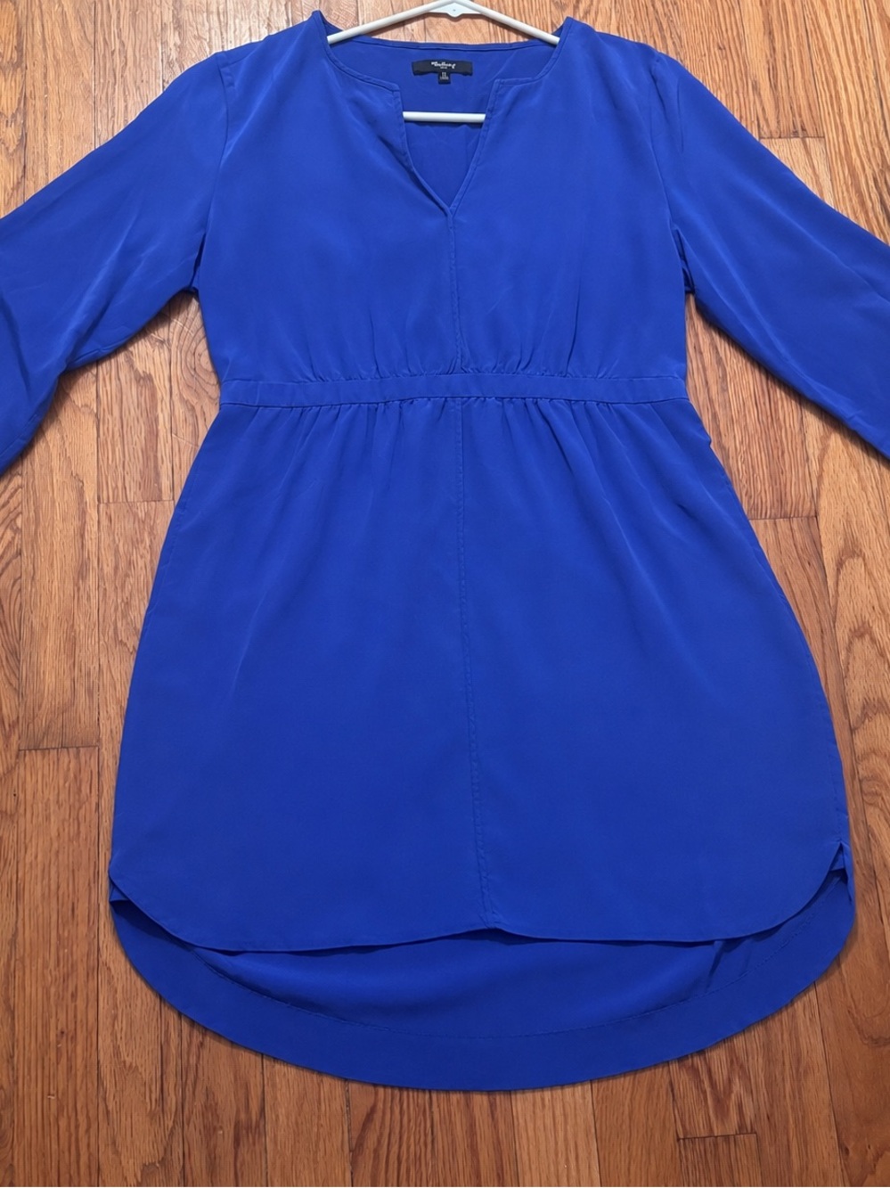 Madewell 100% Mulberry Silk Blue Fit & Flare Dress 3/4 Sleeve Women’s Size 12